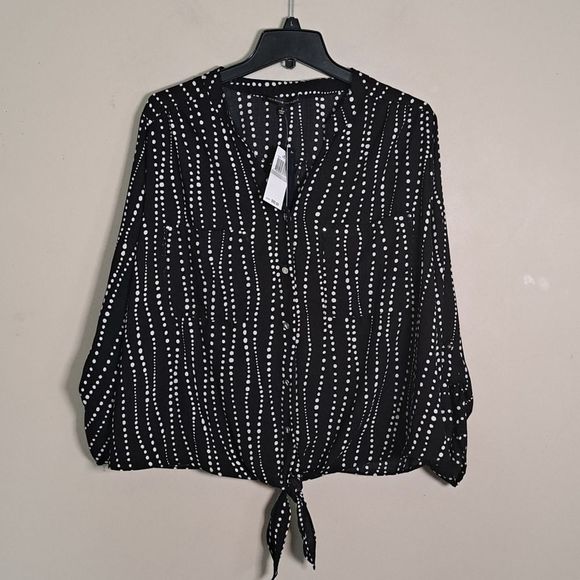 Adrienne Vittadini Striped Tie-Front Blouse Top 1X - Picture 2 of 10